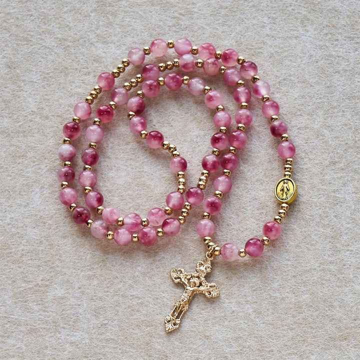 Bracciale rosario con perline di agata rossa rosa di Christianartworkshop: devozione ed eleganza celeste - image 4