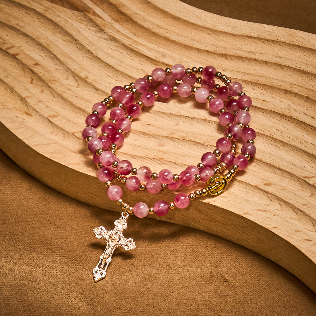 Bracciale rosario con perline di agata rossa rosa di Christianartworkshop: devozione ed eleganza celeste - image 3