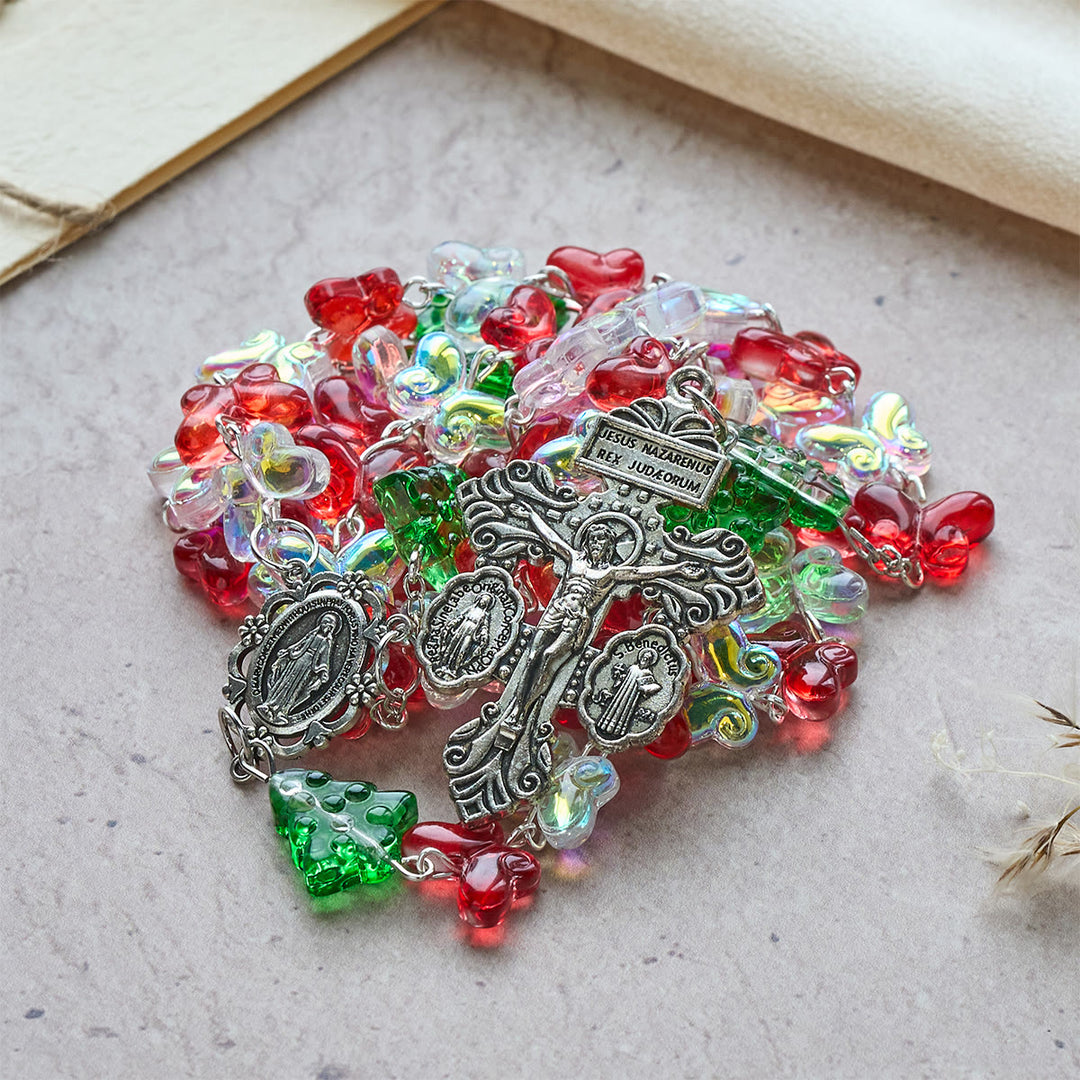 Rosario dell'albero di Natale benedetto di Christianartworkshop con perline di cristallo a forma di farfalla - image 7