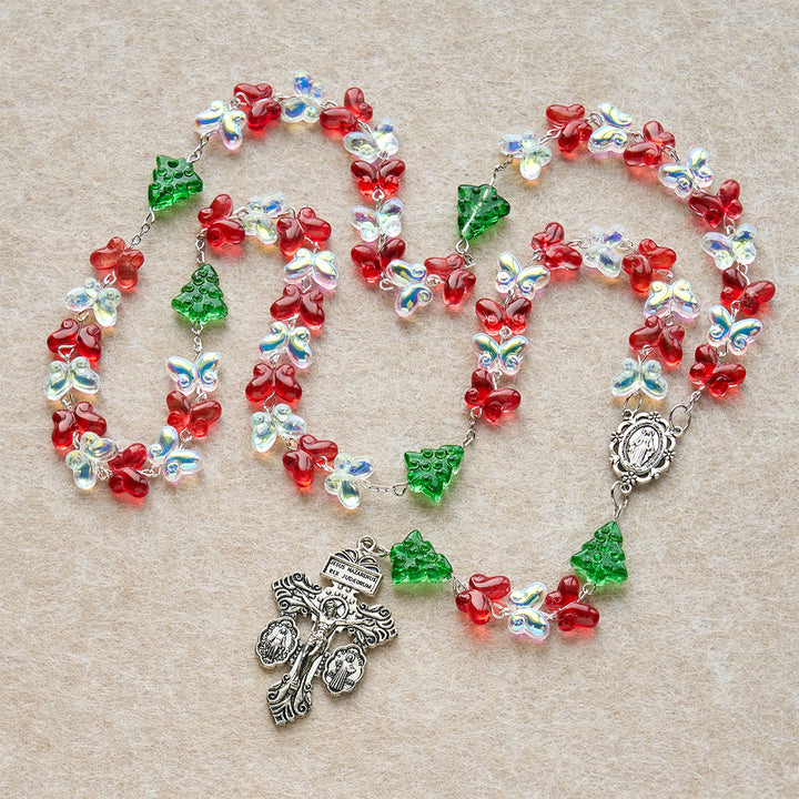 Christianartworkshop Regalo di Natale: Rosario dell'albero di Natale benedetto con perline di cristallo a forma di farfalla - image 10