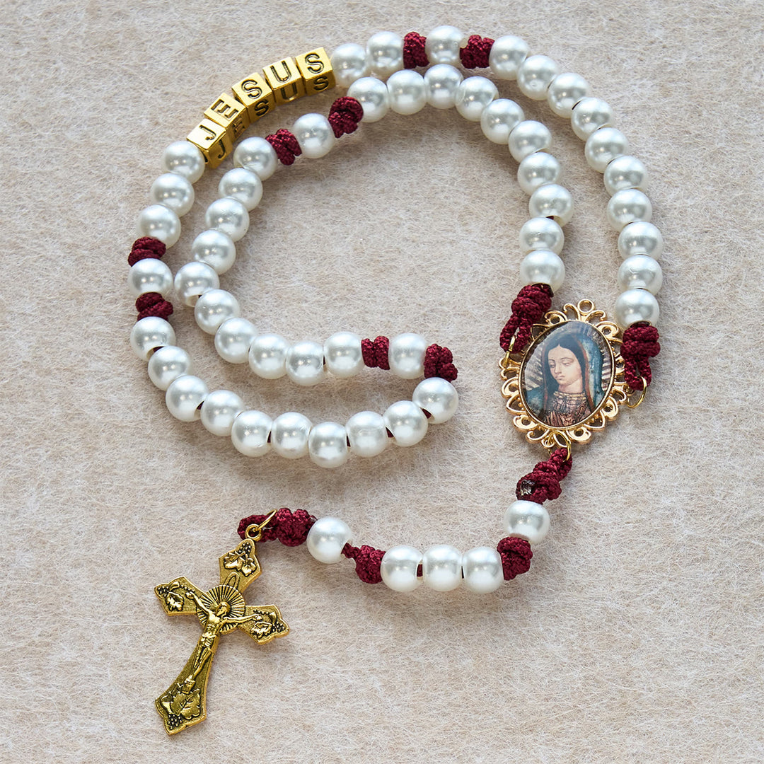 Christianartworkshop Grazioso rosario bianco personalizzato con paracord bordeaux e lettere personalizzate di GESÙ - image 5