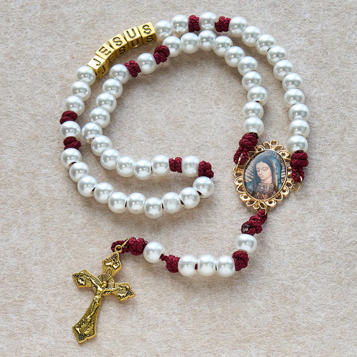 Christianartworkshop Grazioso rosario bianco personalizzato con paracord bordeaux e lettere personalizzate di GESÙ - image 5