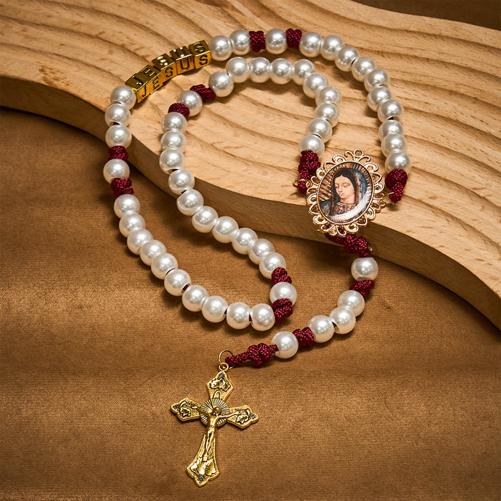 Christianartworkshop Grazioso rosario bianco personalizzato con paracord bordeaux e lettere personalizzate di GESÙ - image 6