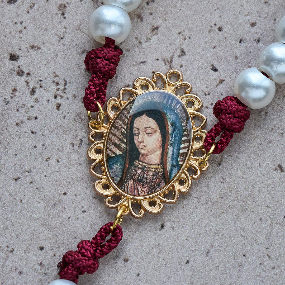 Christianartworkshop Grazioso rosario bianco personalizzato con paracord bordeaux e lettere personalizzate di GESÙ - image 10