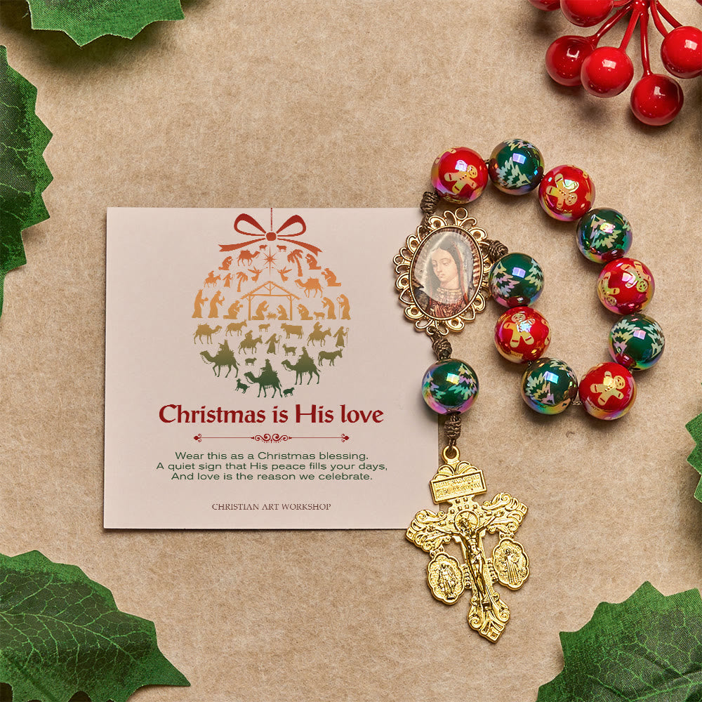Christianartworkshop Regalo di Natale: Rosario tascabile con perline rosse e verdi per le feste di Natale: prega ovunque e in qualsiasi momento - Il Natale è il Suo Amore - image 4