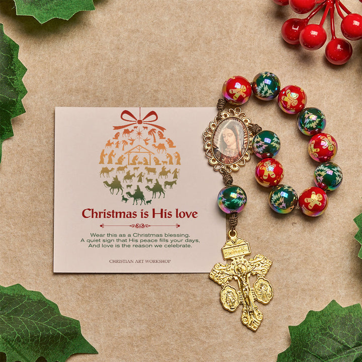 Christianartworkshop Regalo di Natale: Rosario tascabile con perline rosse e verdi per le feste di Natale: prega ovunque e in qualsiasi momento - Il Natale è il Suo Amore - image 4