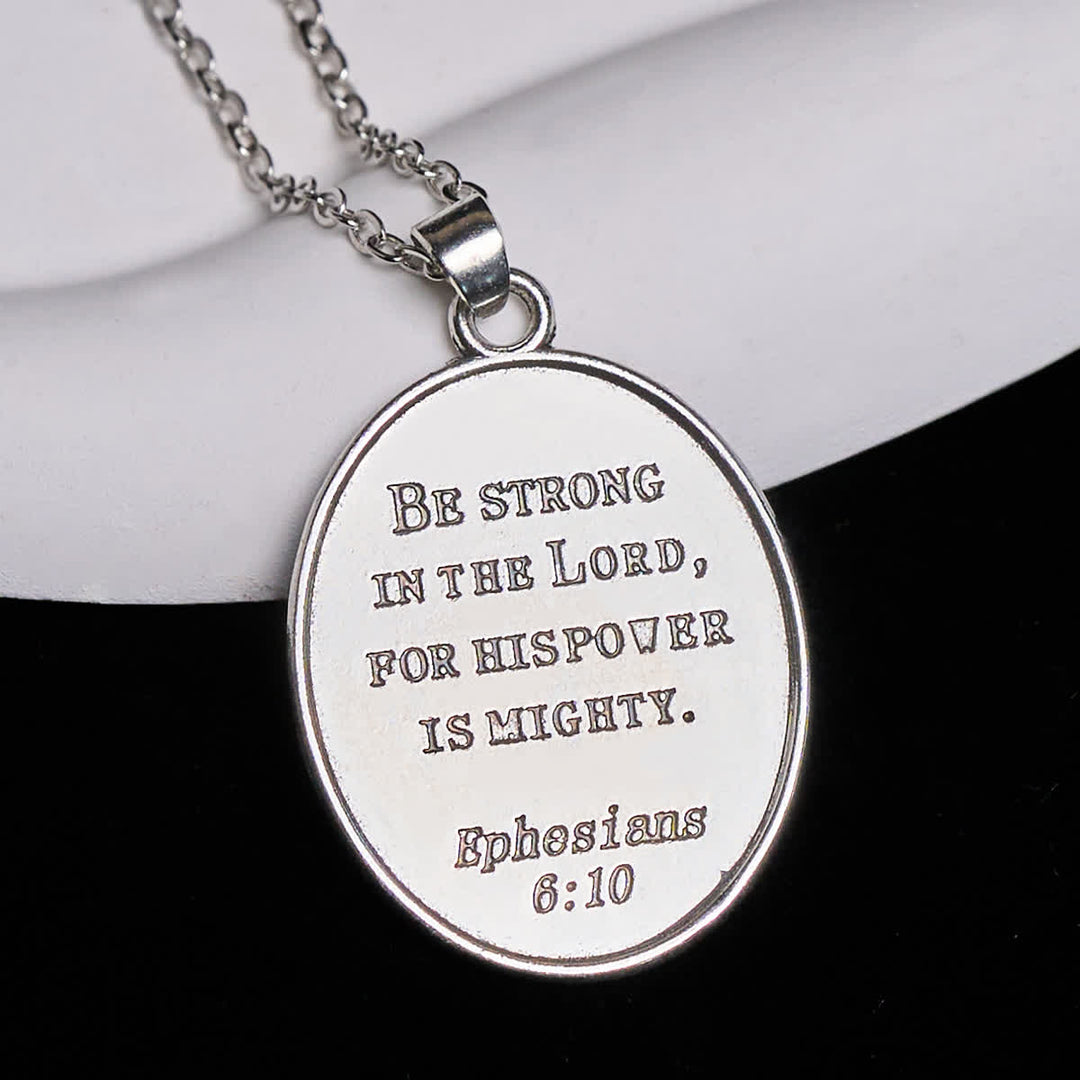 Collana con ciondolo bicolore di San Michele con spada e scudo ovale Christianartworkshop - image 3