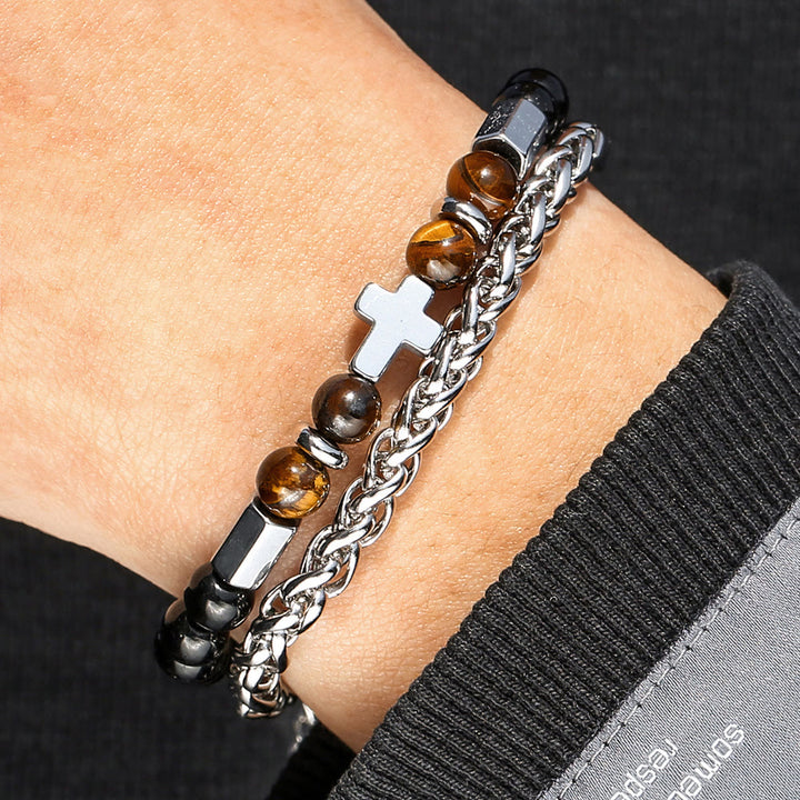Bracciale in occhio di tigre e onice nero Christianartworkshop : identità guidata dalla fede e devozione senza tempo - image 2