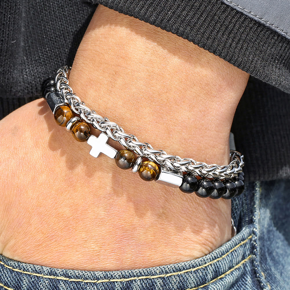 Bracciale in occhio di tigre e onice nero Christianartworkshop : identità guidata dalla fede e devozione senza tempo - image 1