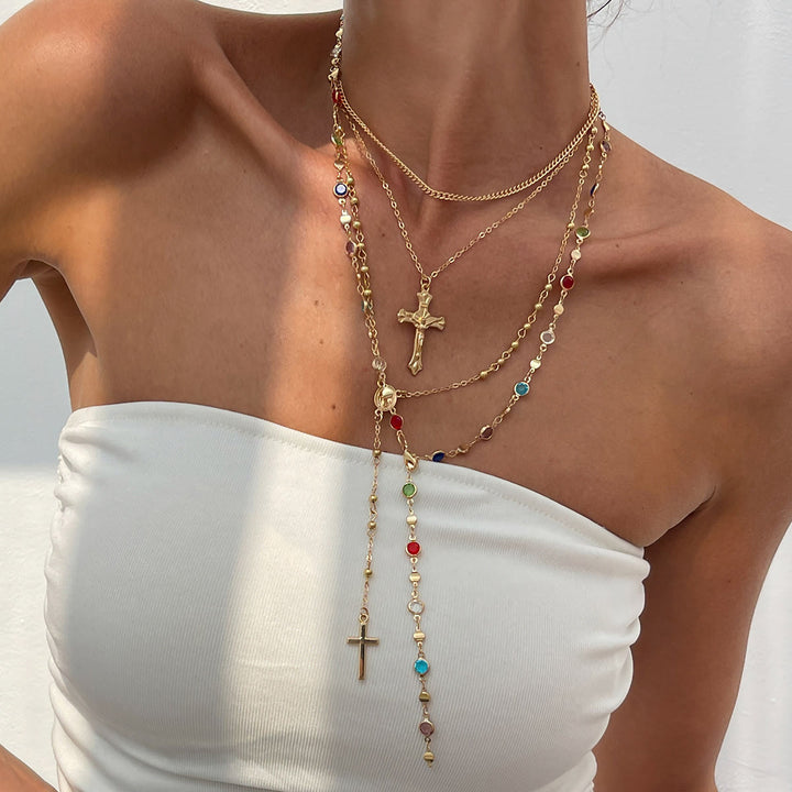 Set di collane con croce a strati Christianartworkshop : espressione di fede e stile a più fili. - D'oro - image 0