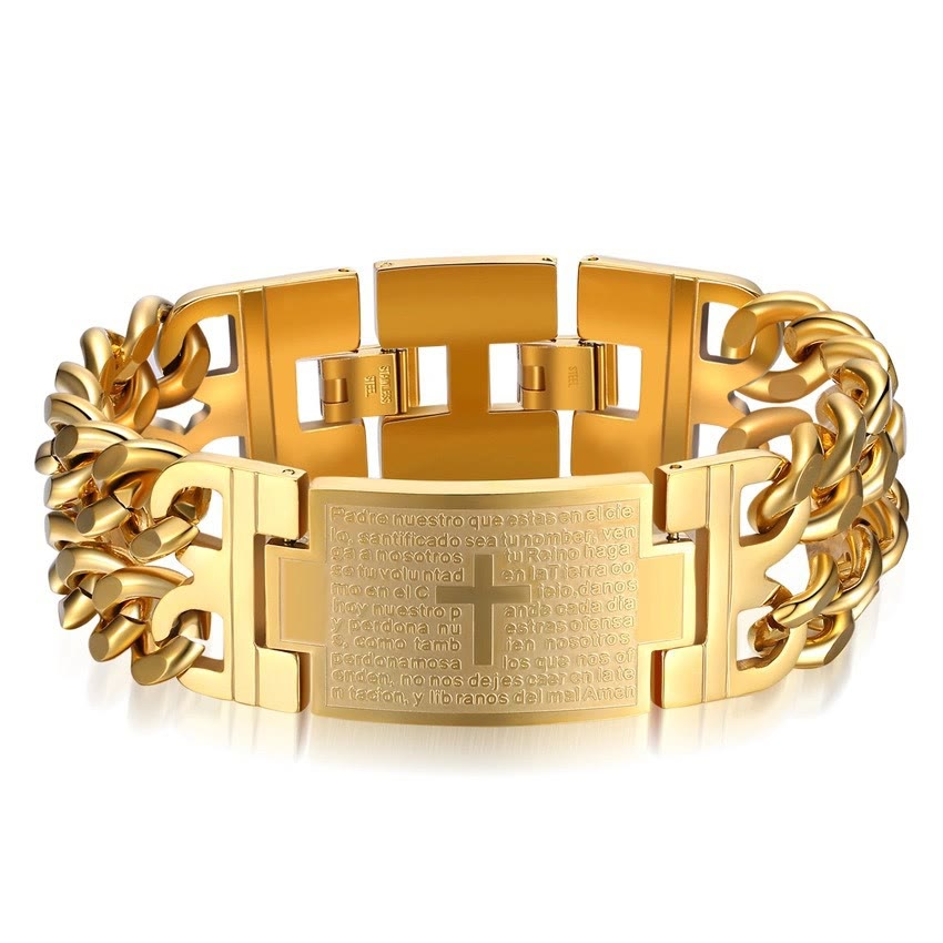 Christianartworkshop Bracciale con croce e preghiera: testo sacro e moda audace - D'oro - image 6