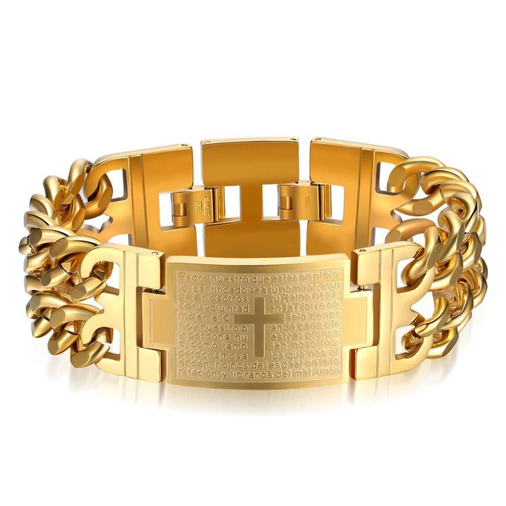 Christianartworkshop Bracciale con croce e preghiera: testo sacro e moda audace - D'oro - image 6