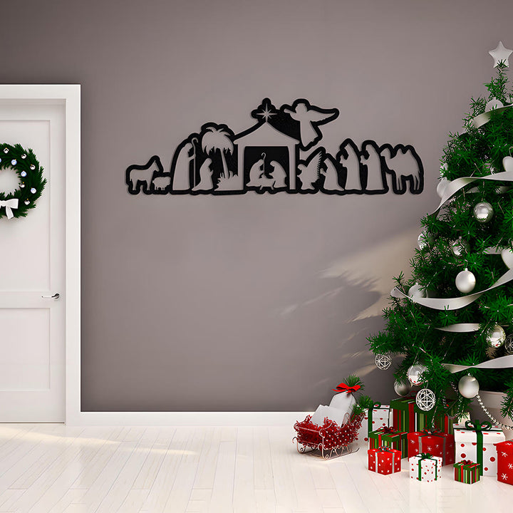 Christianartworkshop Decorazione da parete in metallo per presepe: fede natalizia e narrazione sacra - Nero - 15,75''*5''/40*12,7 cm - image 0