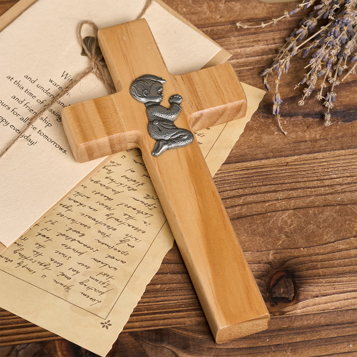 Christianartworkshop Croce in legno come ornamento da scrivania: devozione e fede infantile - Croce con ragazzo - image 1