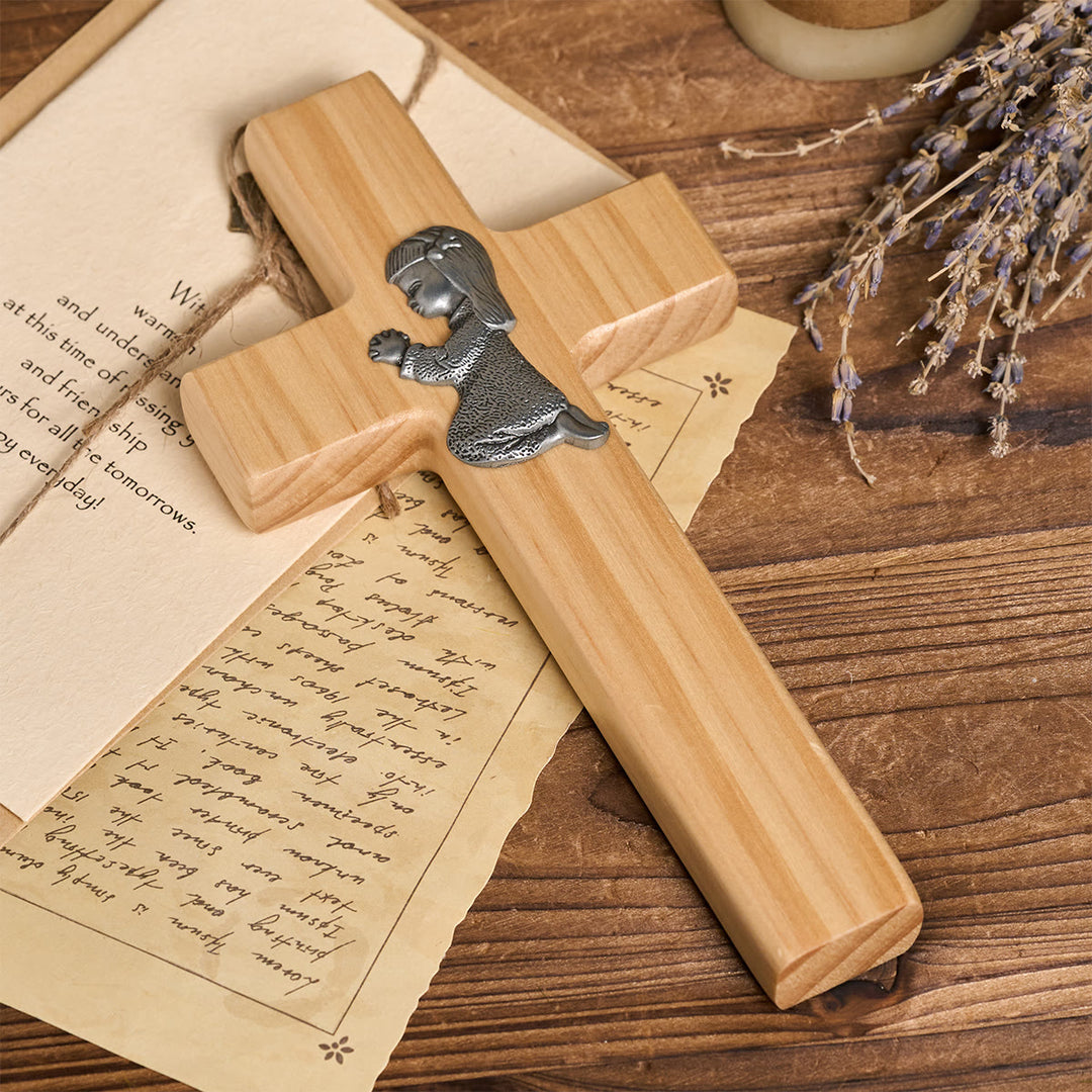 Christianartworkshop Croce in legno come ornamento da scrivania: devozione e fede infantile - Croce con ragazza - image 4