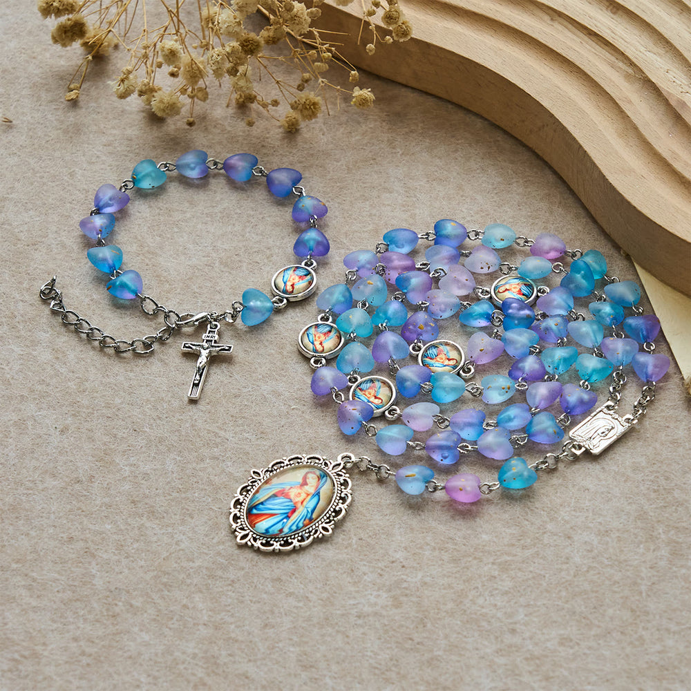Christianartworkshop Rosario con cuore blu e farfalla, braccialetto: devozione e spiritualità artistica - Impostato - image 1