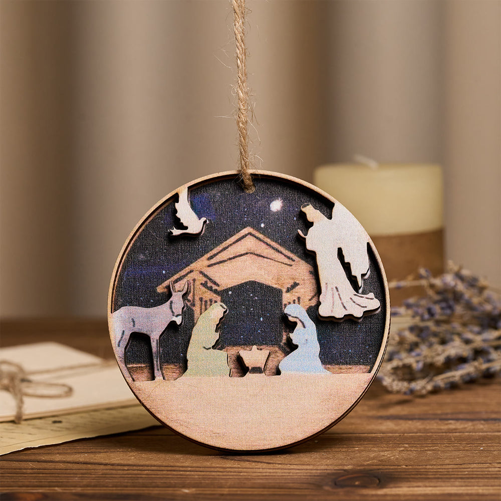 Christianartworkshop Presepe in legno 3D con ornamenti appesi raffiguranti angeli e animali - image 1
