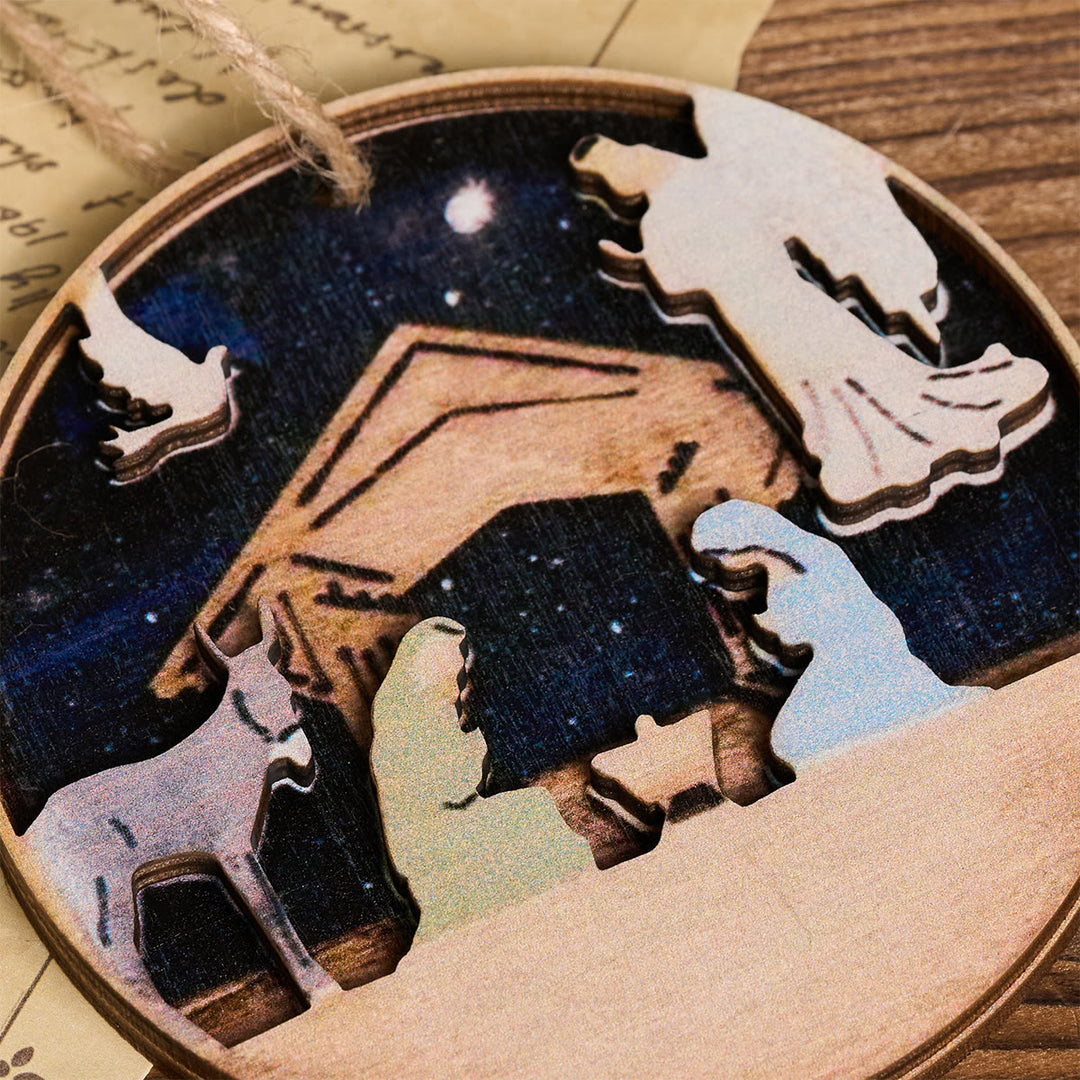 Christianartworkshop Presepe in legno 3D con ornamenti appesi raffiguranti angeli e animali - image 4