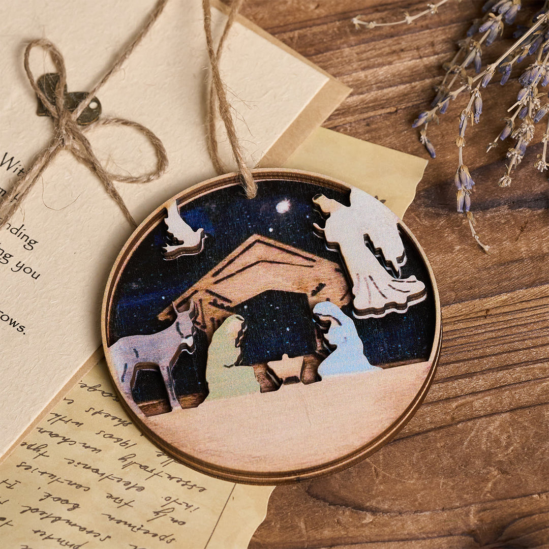 Christianartworkshop Presepe in legno 3D con ornamenti appesi raffiguranti angeli e animali - image 3