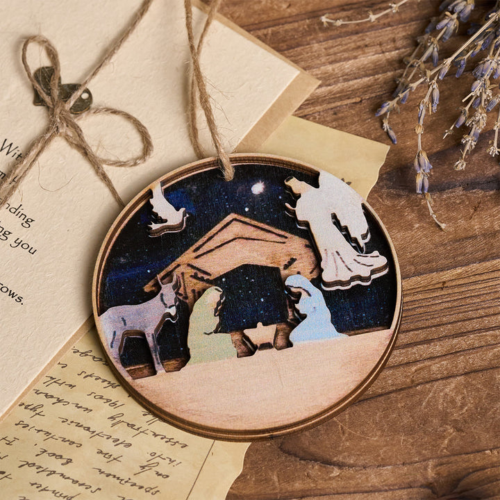 Christianartworkshop Presepe in legno 3D con ornamenti appesi raffiguranti angeli e animali - image 3