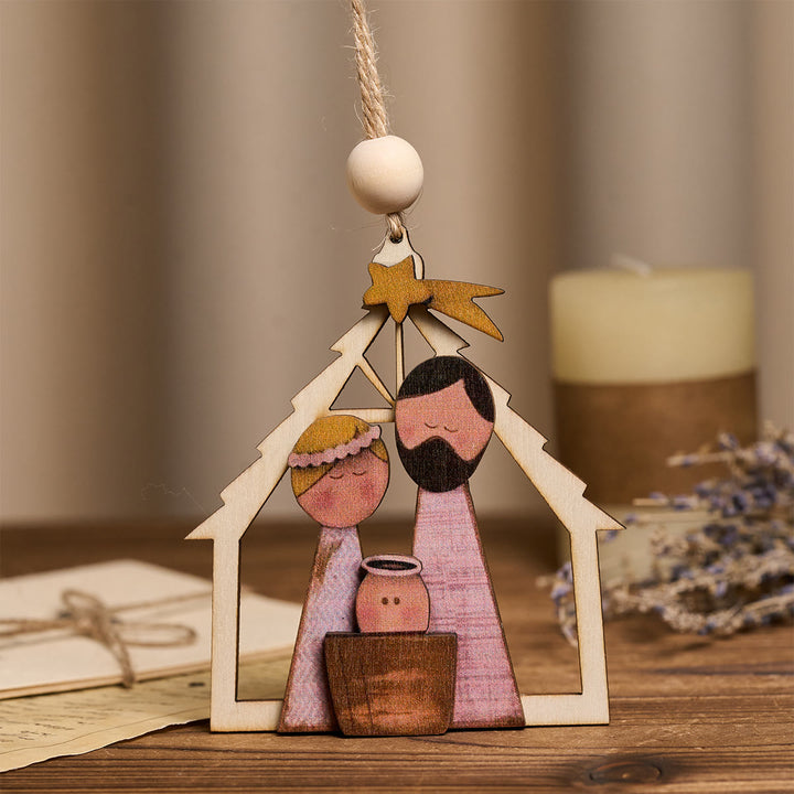 Christianartworkshop Decorazioni da appendere in legno 3D raffiguranti la Sacra Famiglia: fede e spirito natalizio stravagante - image 1