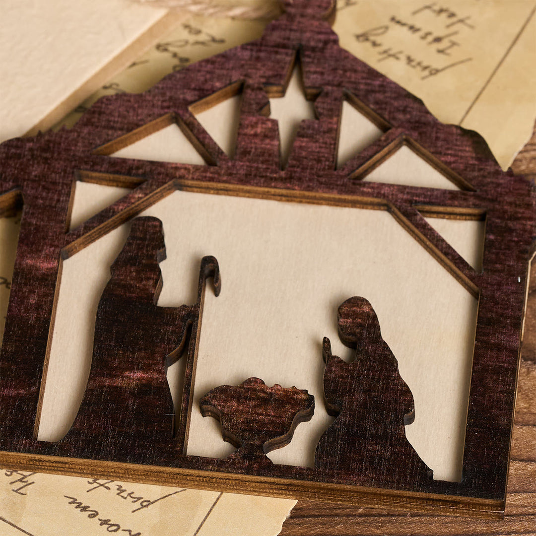 Christianartworkshop Decorazioni natalizie in legno 3D da appendere: fede e grazia natalizia rustica - image 3