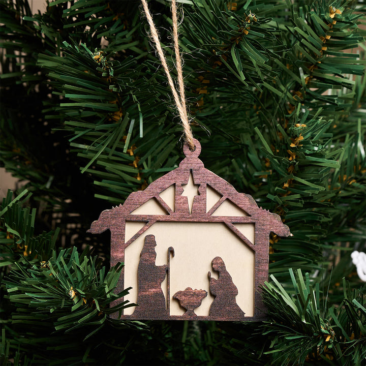 Christianartworkshop Decorazioni natalizie in legno 3D da appendere: fede e grazia natalizia rustica - Natività - image 0