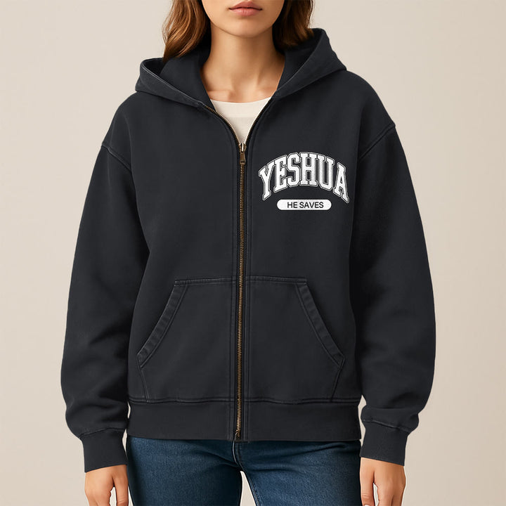 Christianartworkshop YESHUA He Saves Giacca con cappuccio grafica: un mix di fede e moda casual - image 6