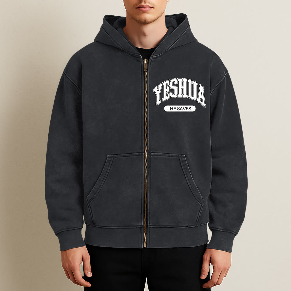 Christianartworkshop YESHUA He Saves Giacca con cappuccio grafica: un mix di fede e moda casual - image 5