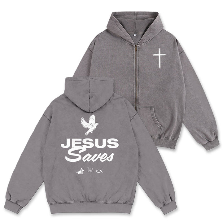 Christianartworkshop Dove & Cross Jesus Saves Hoody Jacket: conforto spirituale per ogni giorno - Grigio - 2XL - image 0
