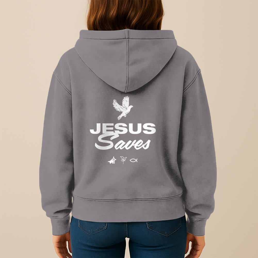 Christianartworkshop Dove & Cross Jesus Saves Hoody Jacket: conforto spirituale per ogni giorno - image 6
