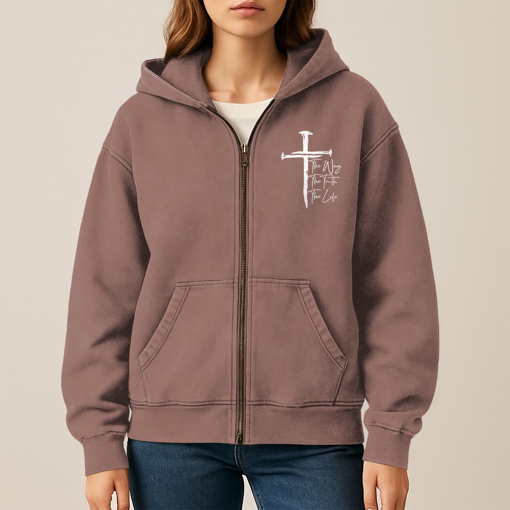 Giacca con cappuccio "Fede Path Cross" di Christianartworkshop: La via, la verità, la vita in abbigliamento casual - image 12