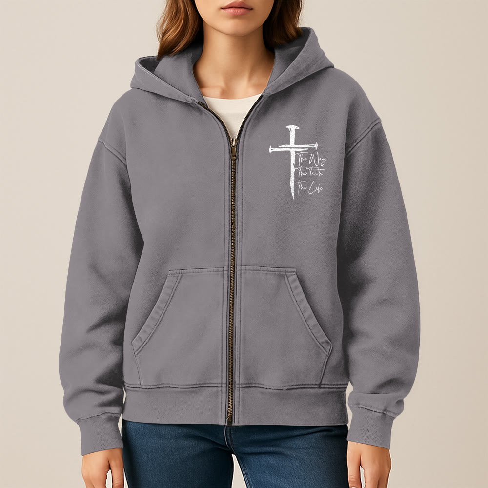Giacca con cappuccio "Fede Path Cross" di Christianartworkshop: La via, la verità, la vita in abbigliamento casual - image 15
