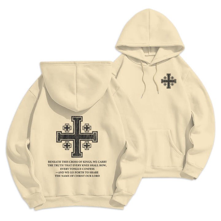 Felpa con cappuccio in poliestere foderata in pile con dichiarazione di fede della Croce dei Re Christianartworkshop - Beige - 2XL - image 12