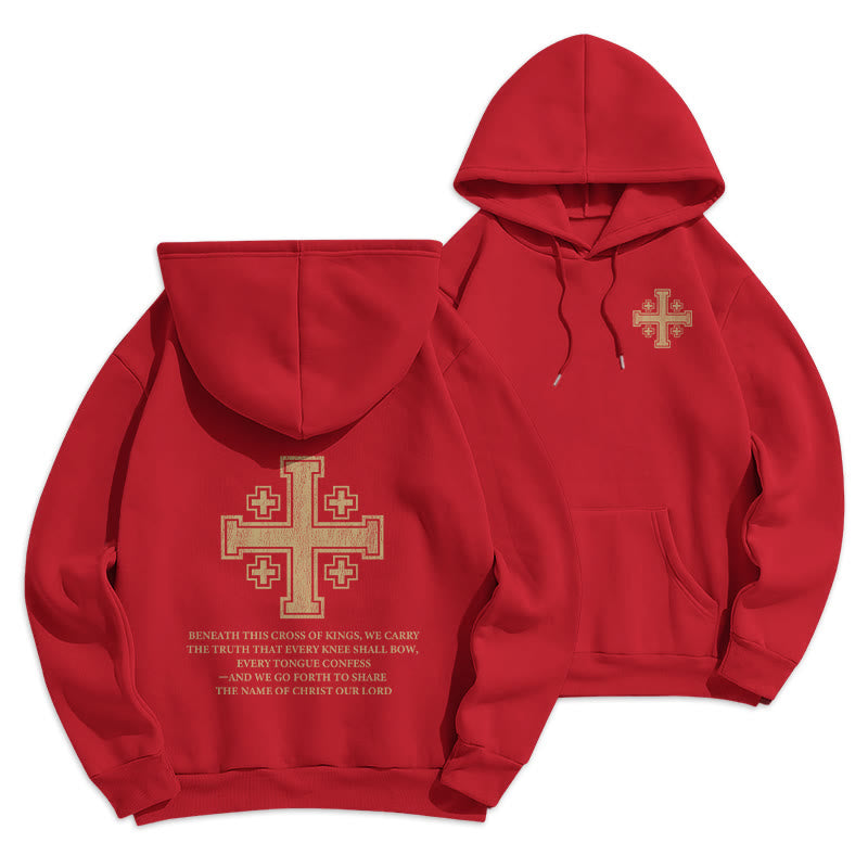 Felpa con cappuccio in poliestere foderata in pile con dichiarazione di fede della Croce dei Re Christianartworkshop - Rosso - 2XL - image 18