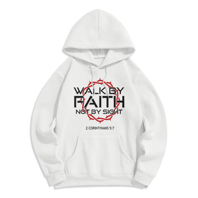 Felpa con cappuccio in poliestere foderata in pile "Walk By Faith" guidata dalla fede Christianartworkshop - Bianco - 2XL - image 2