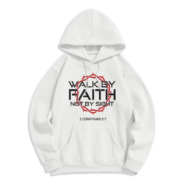 Felpa con cappuccio in poliestere foderata in pile "Walk By Faith" guidata dalla fede Christianartworkshop - Bianco - 2XL - image 2