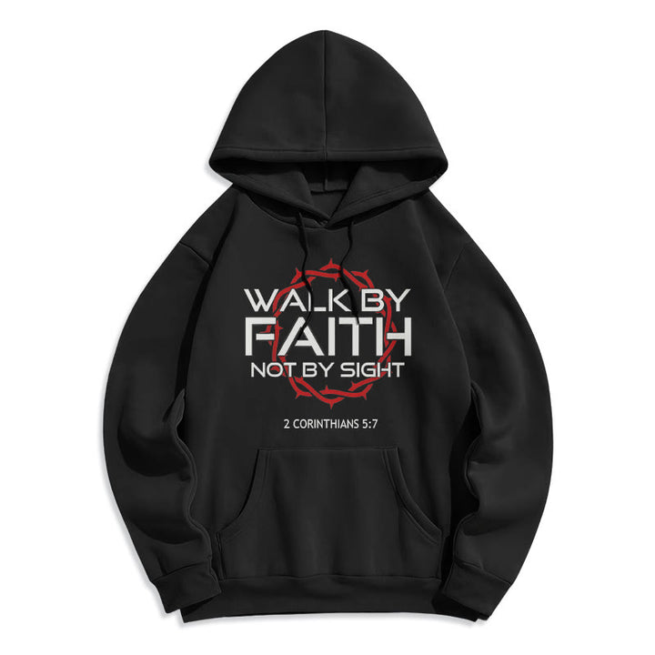 Felpa con cappuccio in poliestere foderata in pile "Walk By Faith" guidata dalla fede Christianartworkshop - Nero - 2XL - image 1