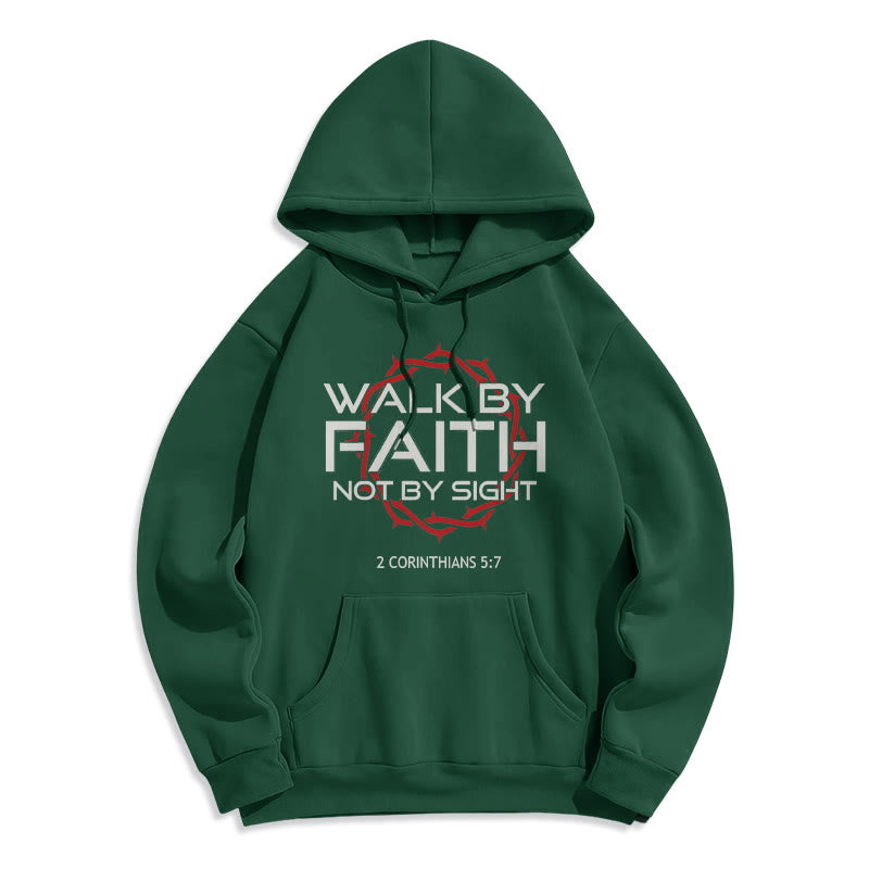 Felpa con cappuccio in poliestere foderata in pile "Walk By Faith" guidata dalla fede Christianartworkshop - Verde - 2XL - image 5