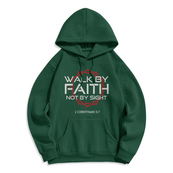 Felpa con cappuccio in poliestere foderata in pile "Walk By Faith" guidata dalla fede Christianartworkshop - Verde - 2XL - image 5