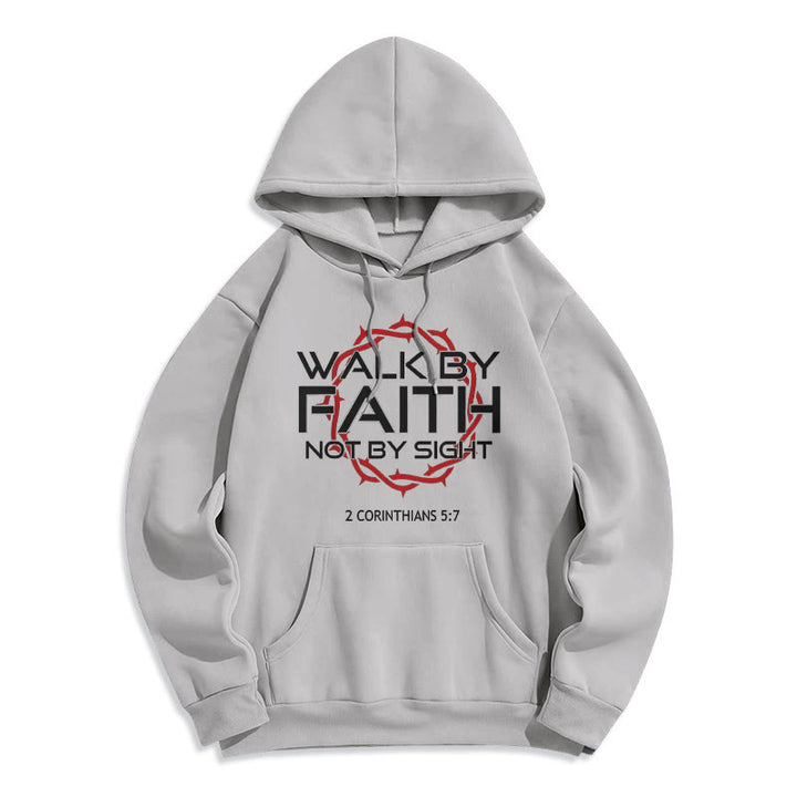 Felpa con cappuccio in poliestere foderata in pile "Walk By Faith" guidata dalla fede Christianartworkshop - Grigio - 2XL - image 3