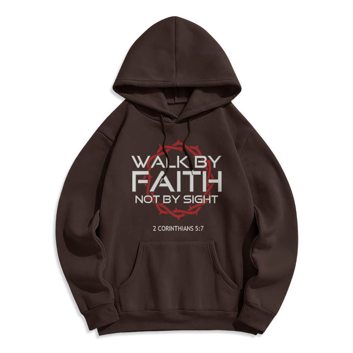 Felpa con cappuccio in poliestere foderata in pile "Walk By Faith" guidata dalla fede Christianartworkshop - Marrone - 2XL - image 0
