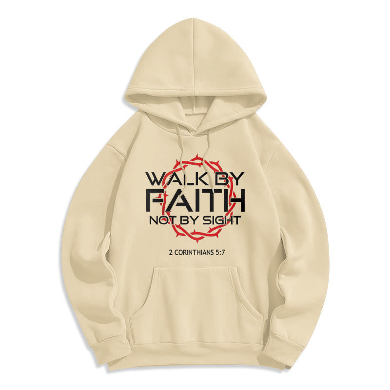 Felpa con cappuccio in poliestere foderata in pile "Walk By Faith" guidata dalla fede di Christianartworkshop - Beige - 2XL - image 5