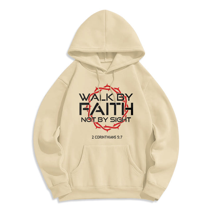 Felpa con cappuccio in poliestere foderata in pile "Walk By Faith" guidata dalla fede di Christianartworkshop - Beige - 2XL - image 5