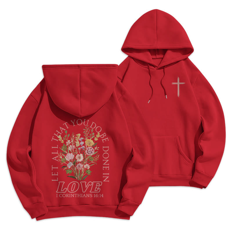 Felpa con cappuccio in poliestere foderata in pile floreale con scritta "Do All In Love Scripture" di Christianartworkshop - Rosso - 2XL - image 13