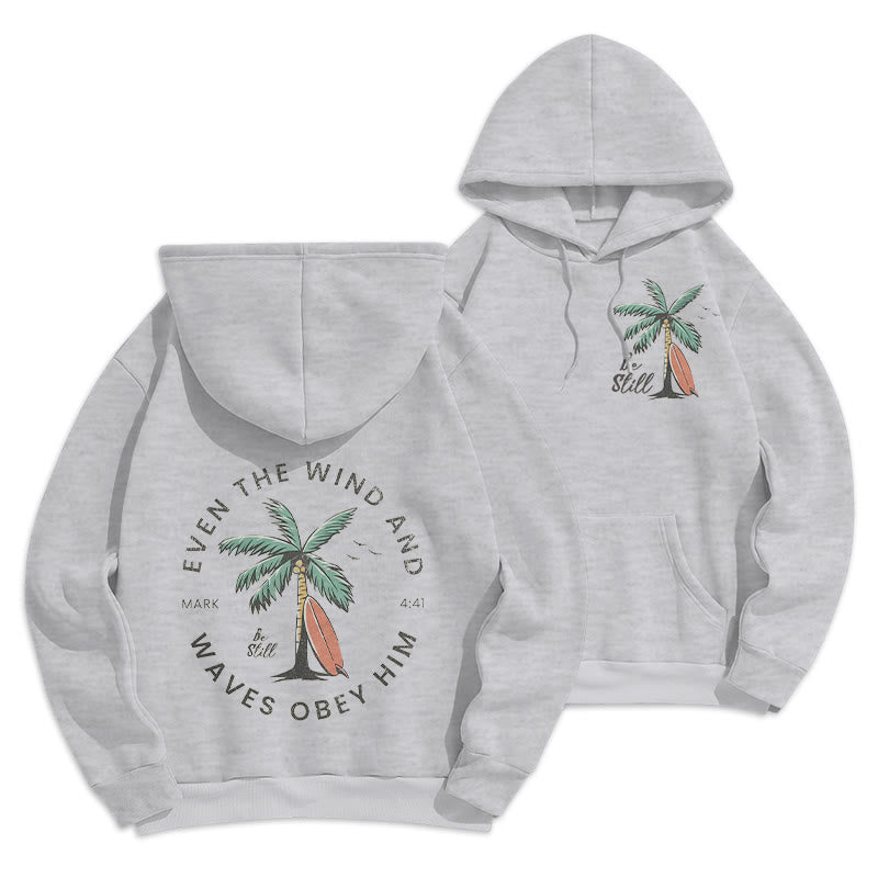 Felpa con cappuccio in poliestere foderata in pile "Scription & Coastal Be Still" di Christianartworkshop - Grigio - 2XL - image 19