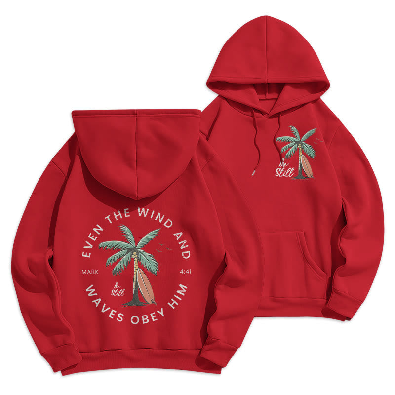 Felpa con cappuccio in poliestere foderata in pile "Scription & Coastal Be Still" di Christianartworkshop - Rosso - 2XL - image 10