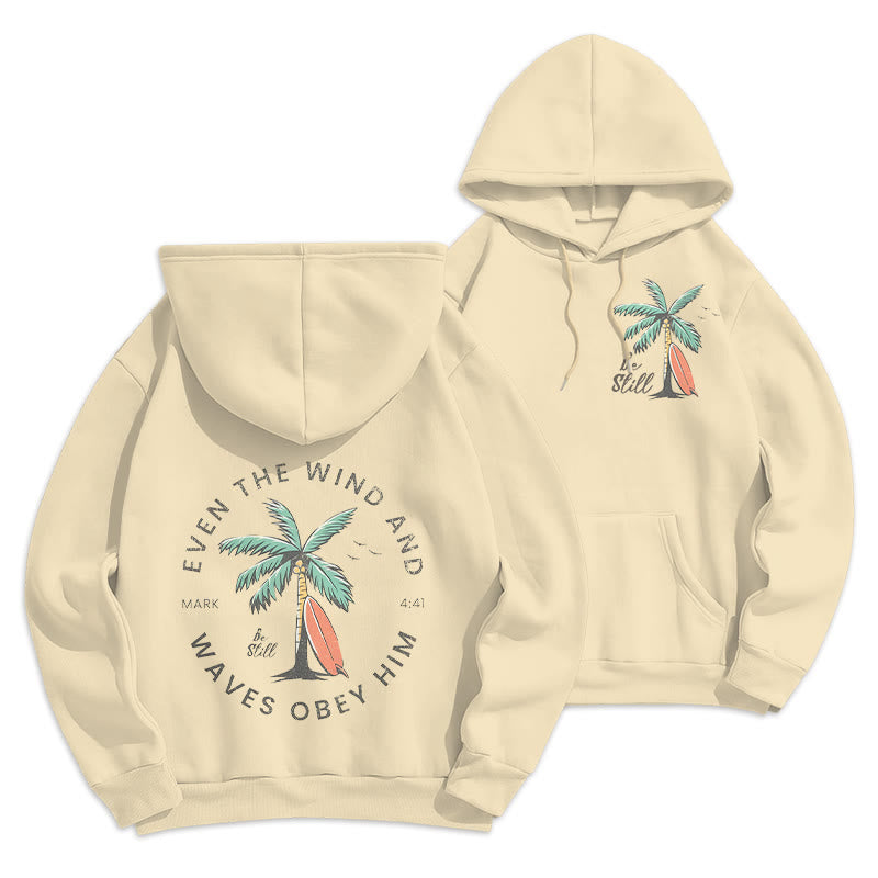 Felpa con cappuccio in poliestere foderata in pile "Scription & Coastal Be Still" di Christianartworkshop - Beige - 2XL - image 22