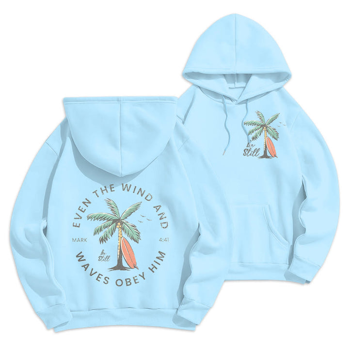 Felpa con cappuccio in poliestere foderata in pile "Scription & Coastal Be Still" di Christianartworkshop - Blu - 2XL - image 7