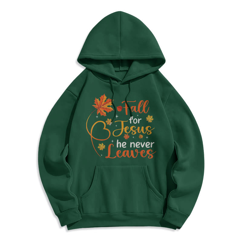 Christianartworkshop Fall For Jesus He Never Leaves Autumn Faith Felpa con cappuccio in poliestere foderata in pile - Verde - 2XL - image 7